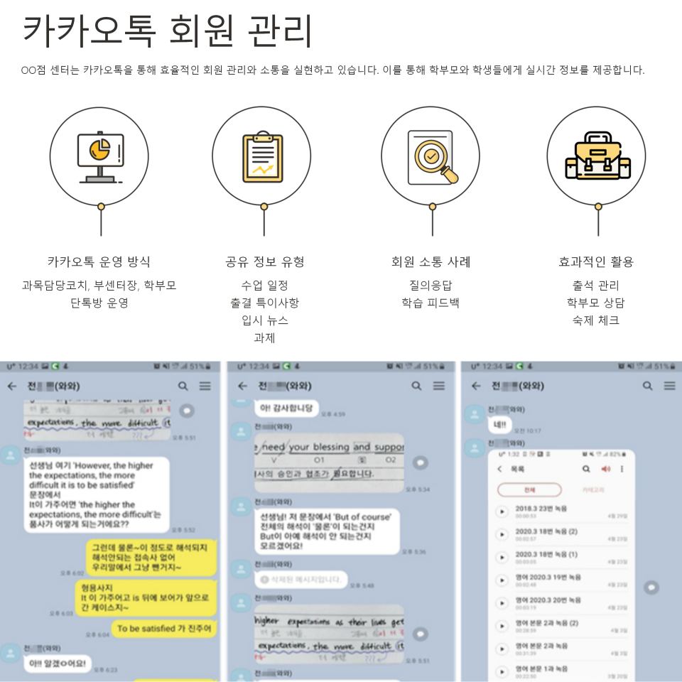 와와학원 카카오톡 회원 관리와 학부모 소통 안내